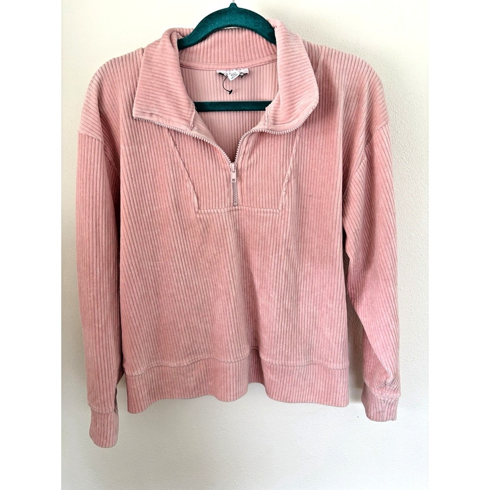 Top‎ Shop Women's Soft Pink Velvet 1/4 Zip Pull Over Boxy Cropped Sweater Sz 2